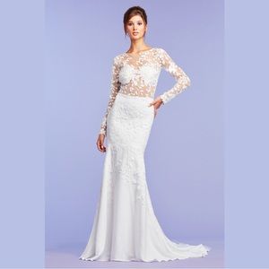 TADASHI SHOJI - HOLDEN LONG-SLEEVE ILLUSION GOWN